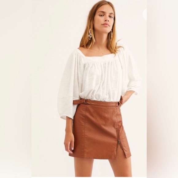 Free People Dresses & Skirts - Free People Midnight Magic Mini Skirt Faux Leather Skirt Brown Cognac Size 4